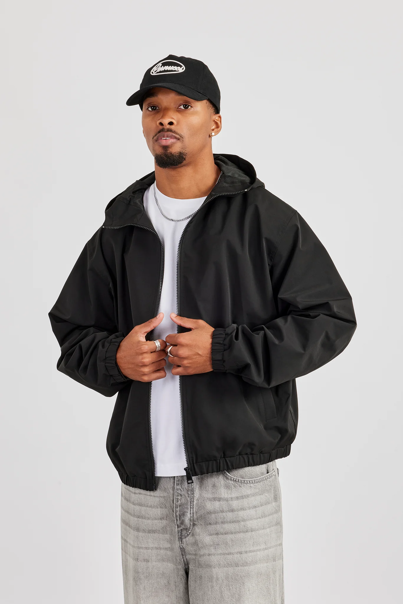 Zip Hooded Windbreaker - Black - Image 3