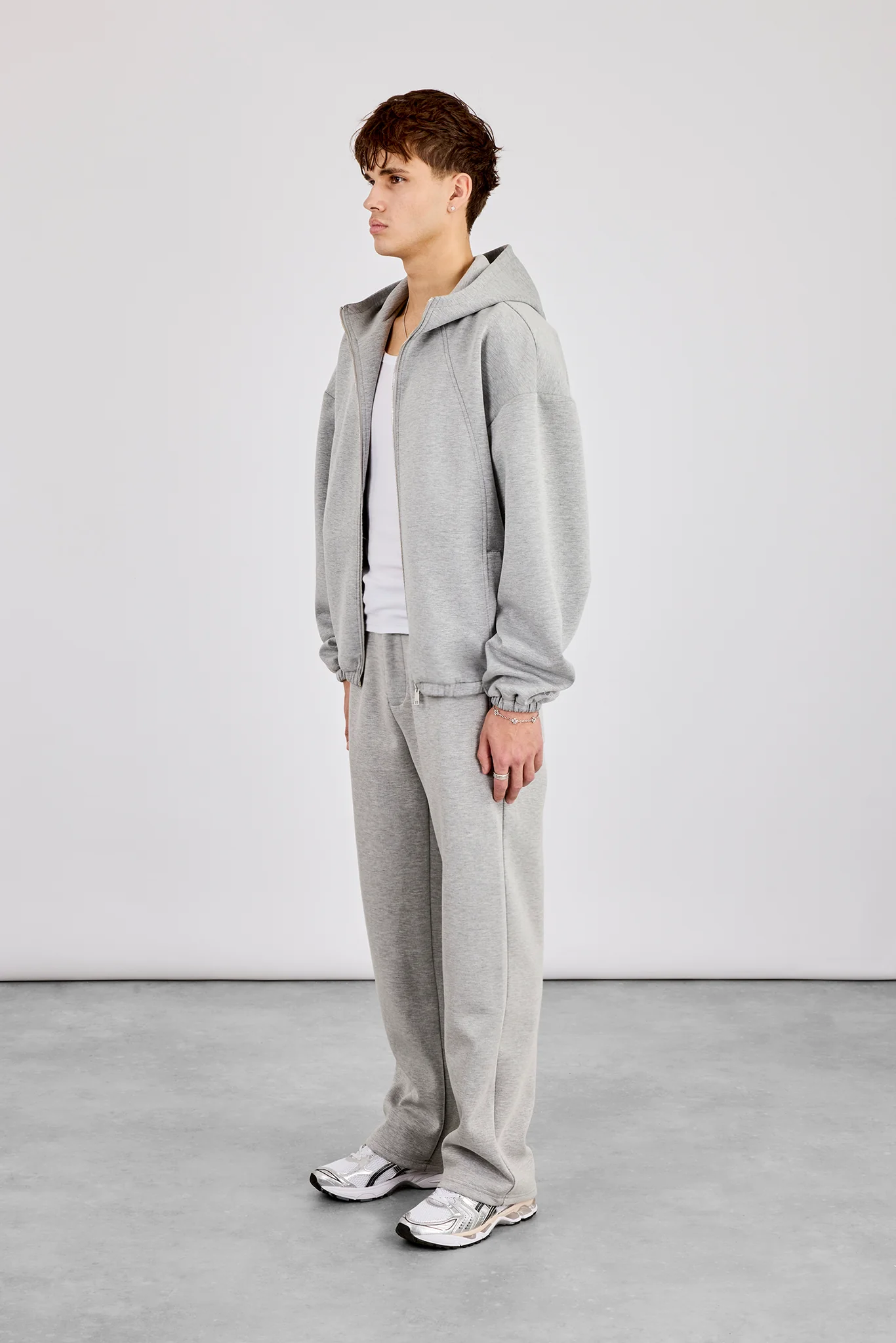 Zip Hooded Panelled Scuba Jacket & Relaxed Scuba Trouser - Grey - Image 2