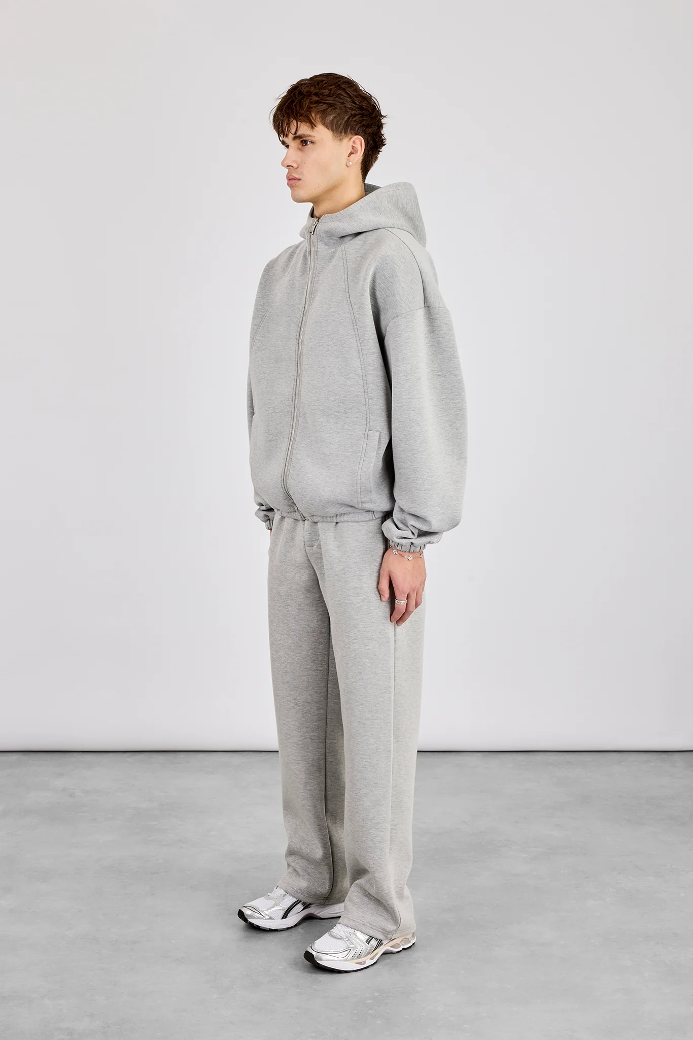 Zip Hooded Panelled Scuba Jacket & Relaxed Scuba Trouser - Grey - Image 4