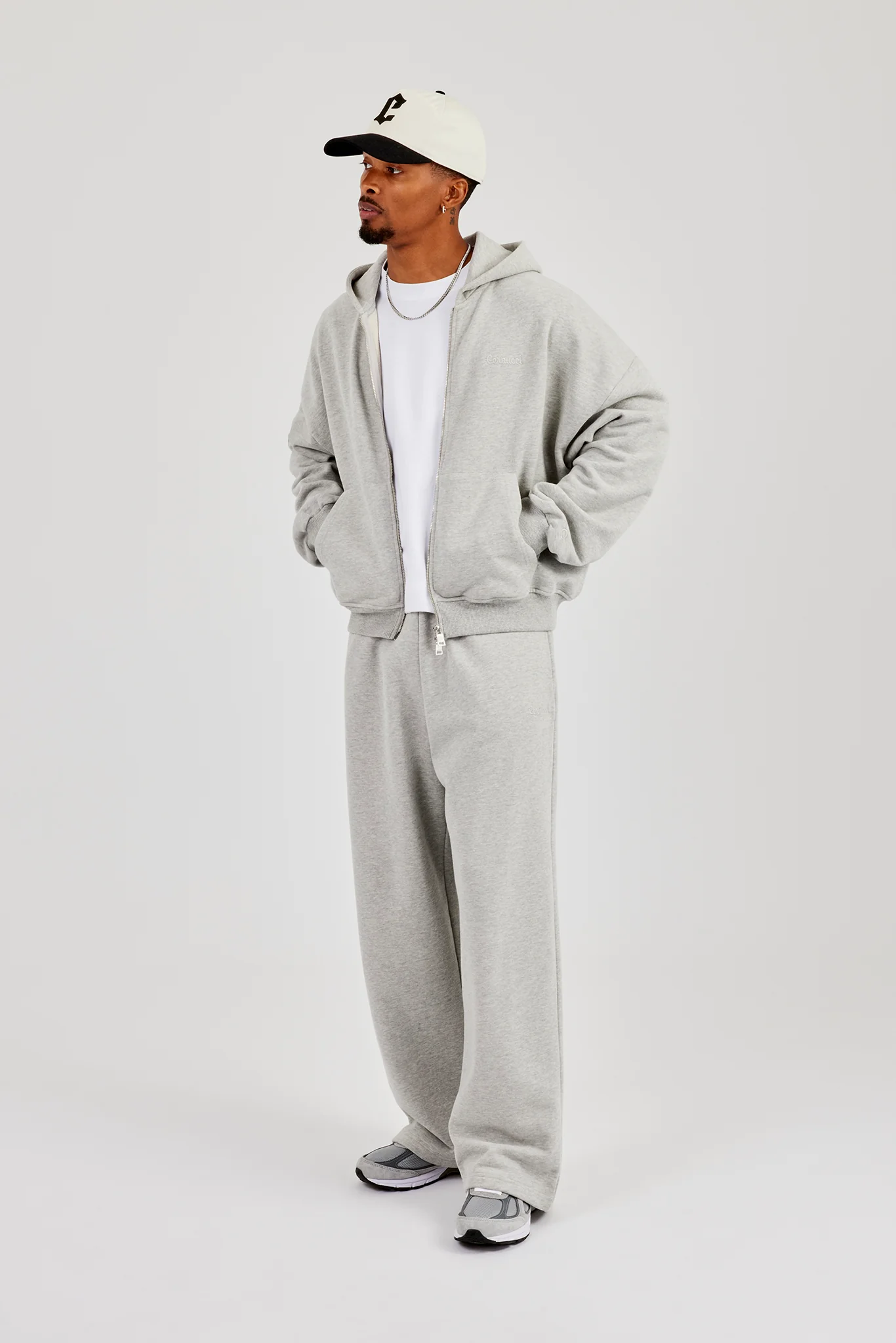 Zip Through Boxy Hoodie & Baggy Fit Jogger - Grey Marl - Image 3