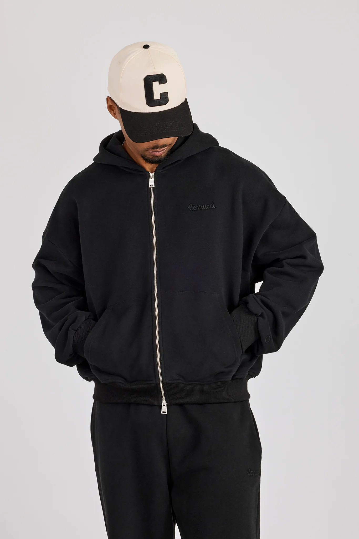Zip Through Boxy Hoodie - Black - Image 3