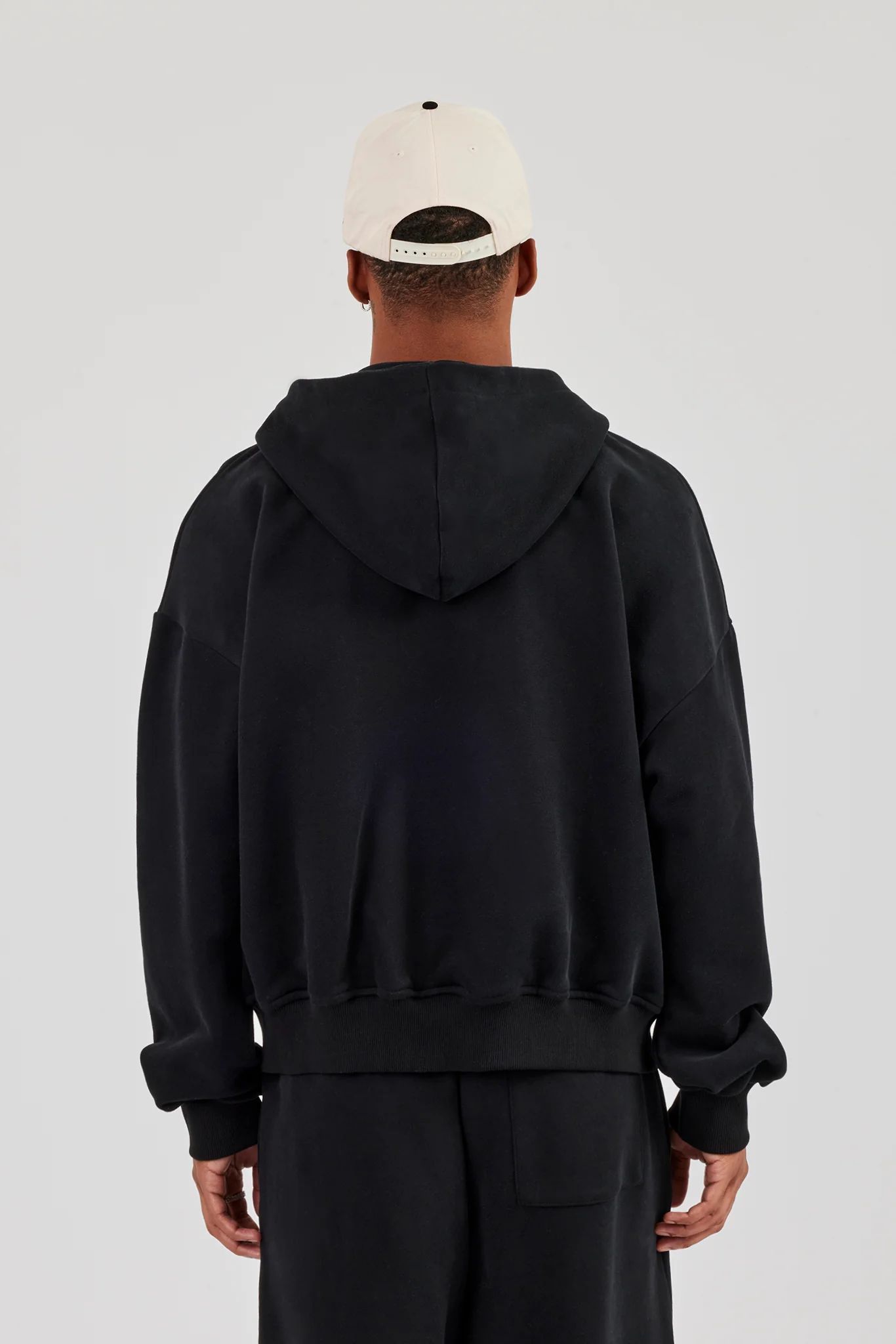 Zip Through Boxy Hoodie - Black - Image 4