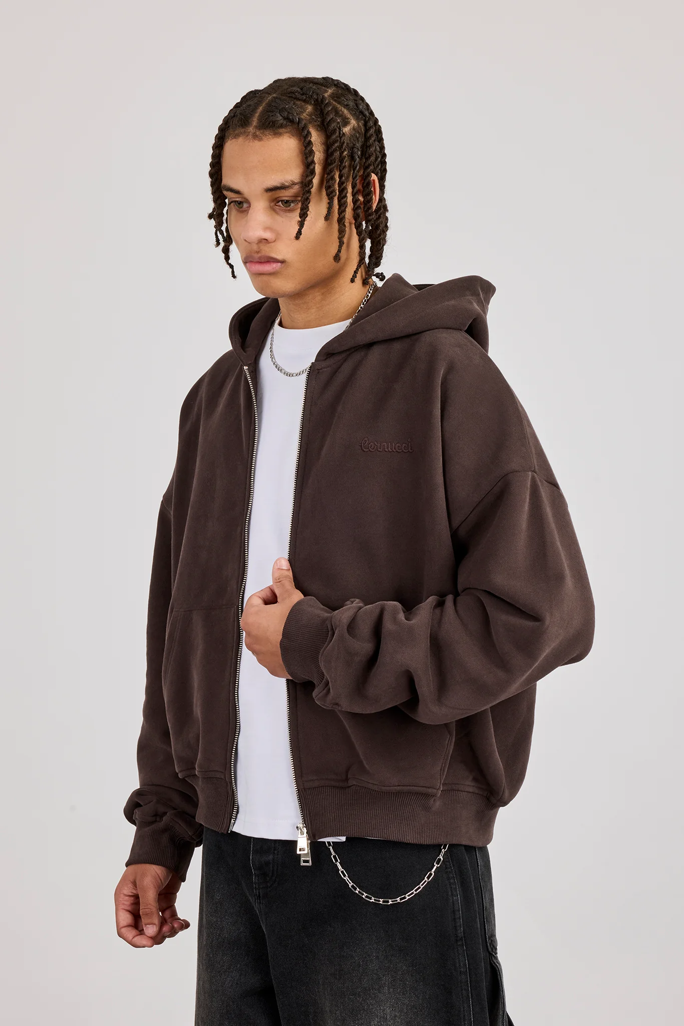 Zip Through Boxy Hoodie - Coffee