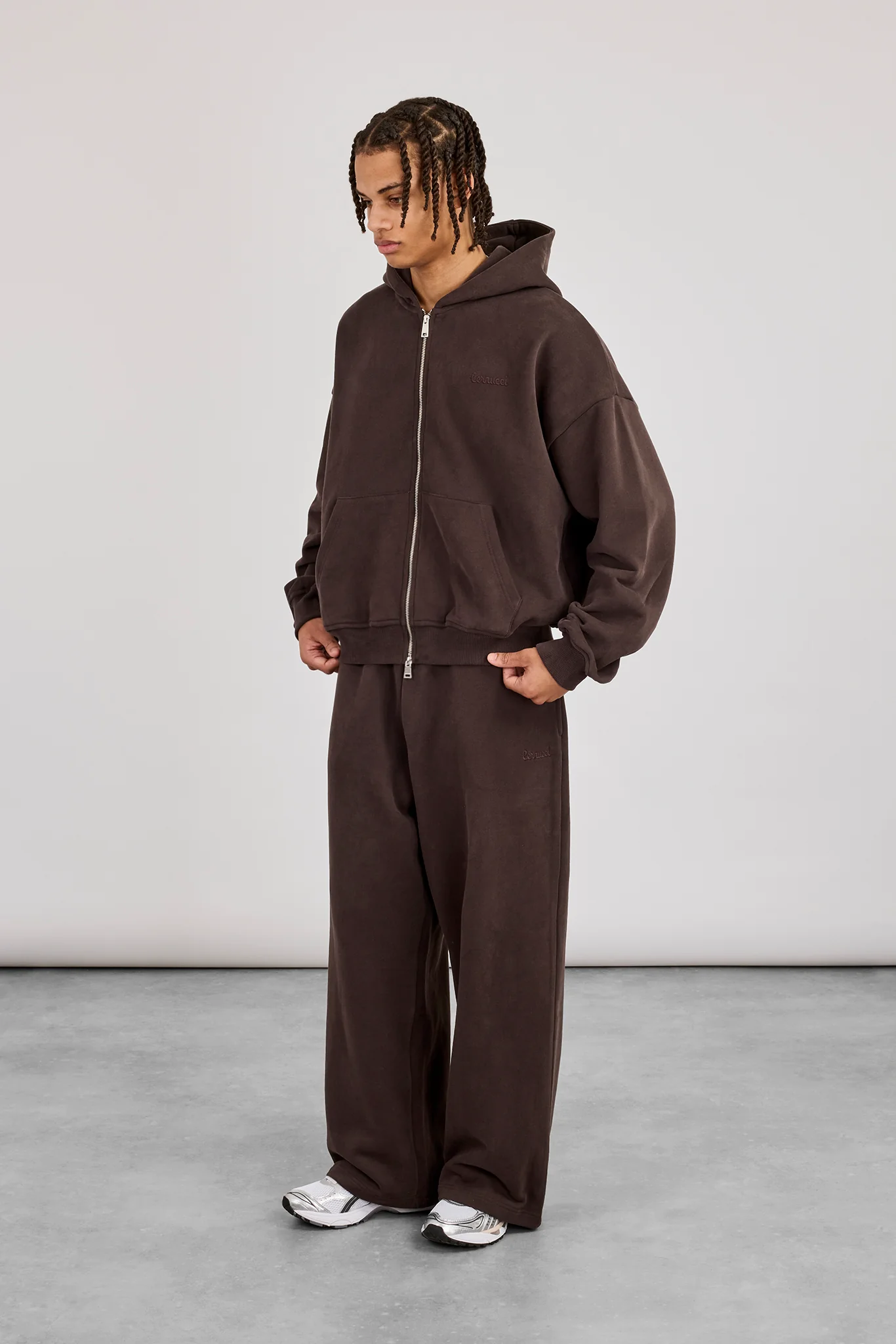 Zip Through Boxy Hoodie - Coffee - Image 2