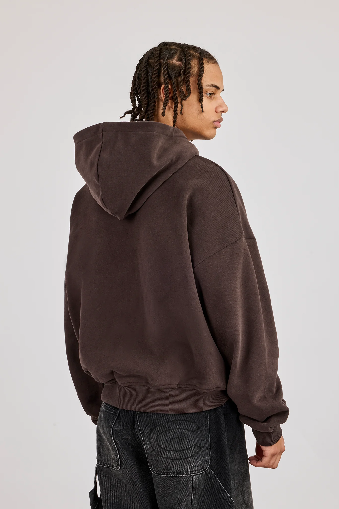 Zip Through Boxy Hoodie - Coffee - Image 4