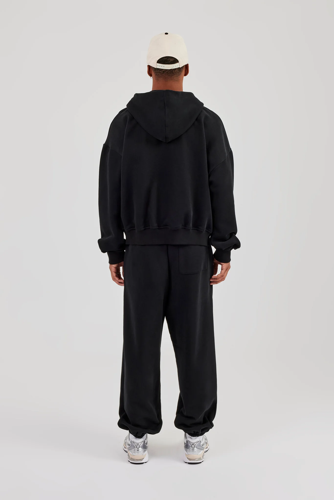 Zip Through Boxy Hoodie & Cuffed Jogger - Black - Image 4