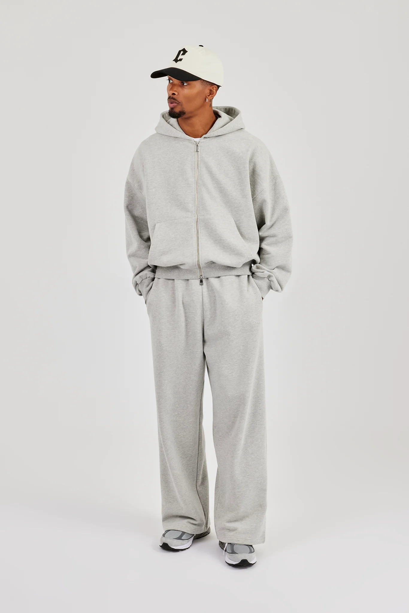Zip Through Boxy Hoodie - Grey Marl - Image 2