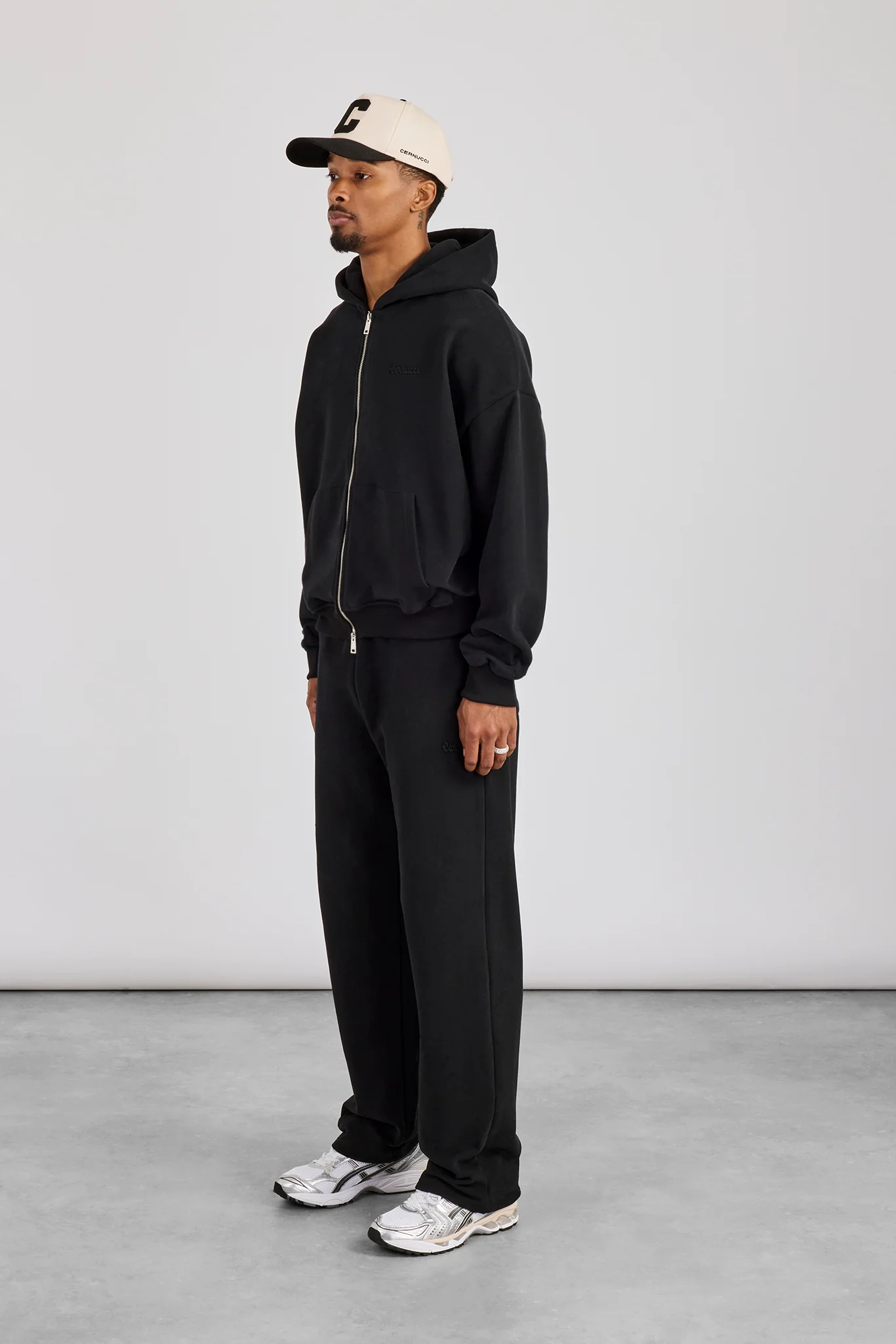 Zip Through Boxy Hoodie & Relaxed Jogger - Black - Image 2