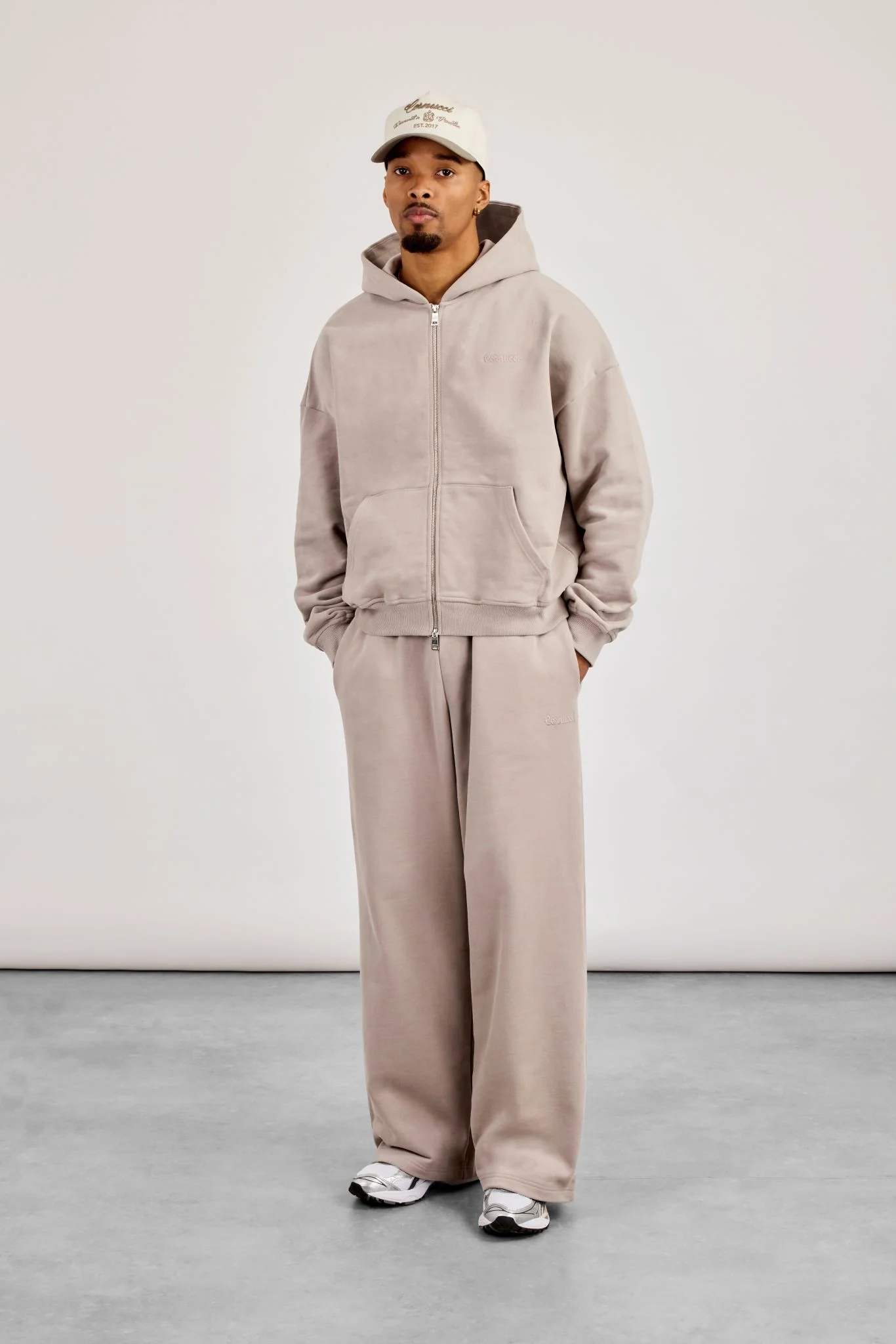 Zip Through Boxy Hoodie & Baggy Fit Jogger - Stone - Image 2