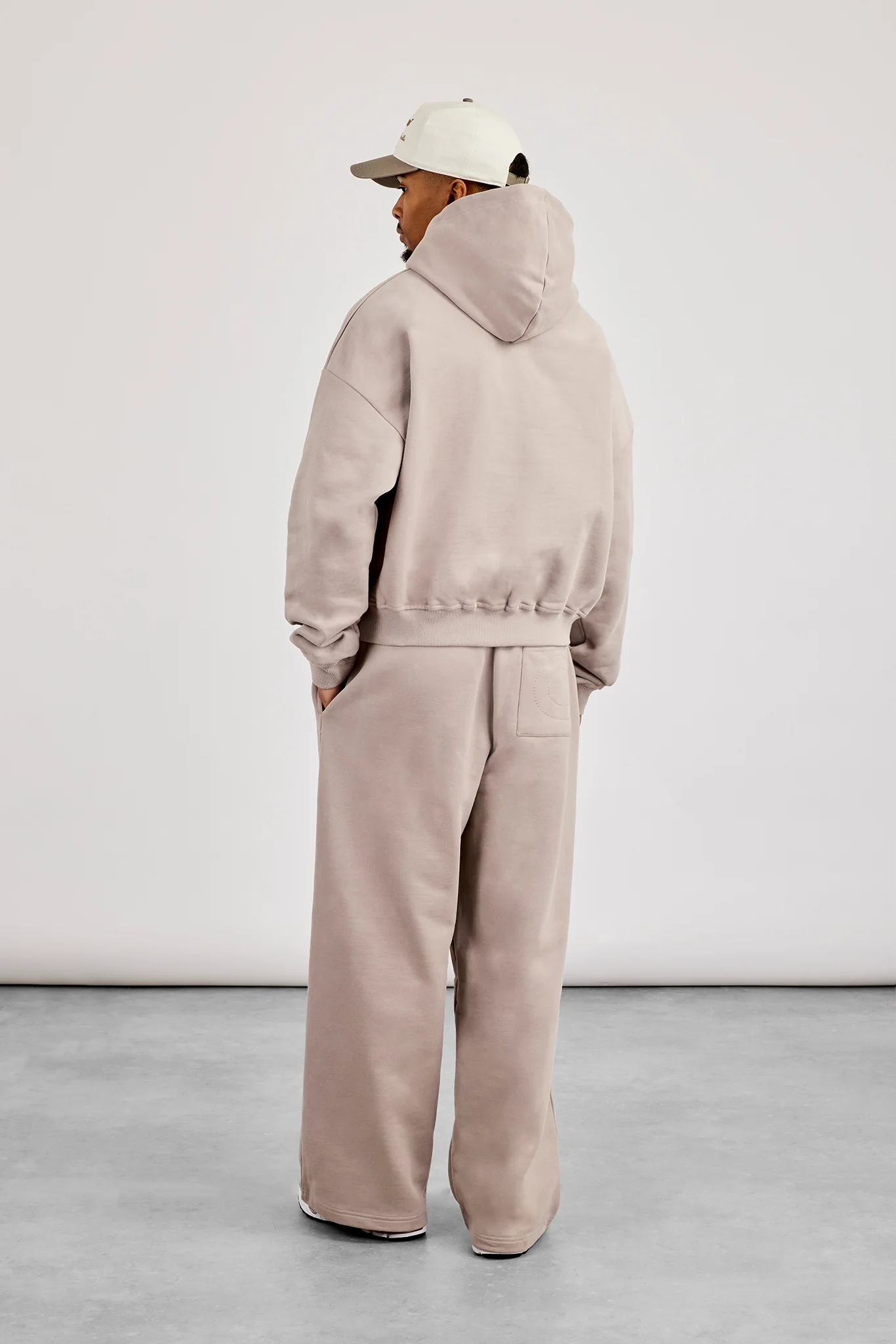 Zip Through Boxy Hoodie & Baggy Fit Jogger - Stone - Image 3