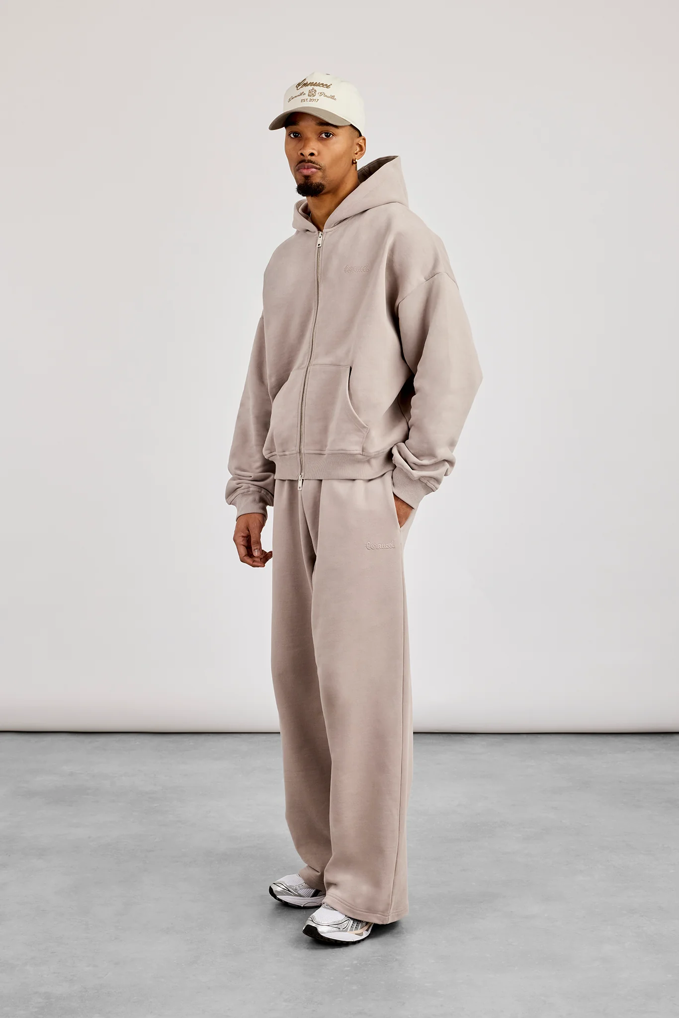 Zip Through Boxy Hoodie & Baggy Fit Jogger - Stone - Image 4