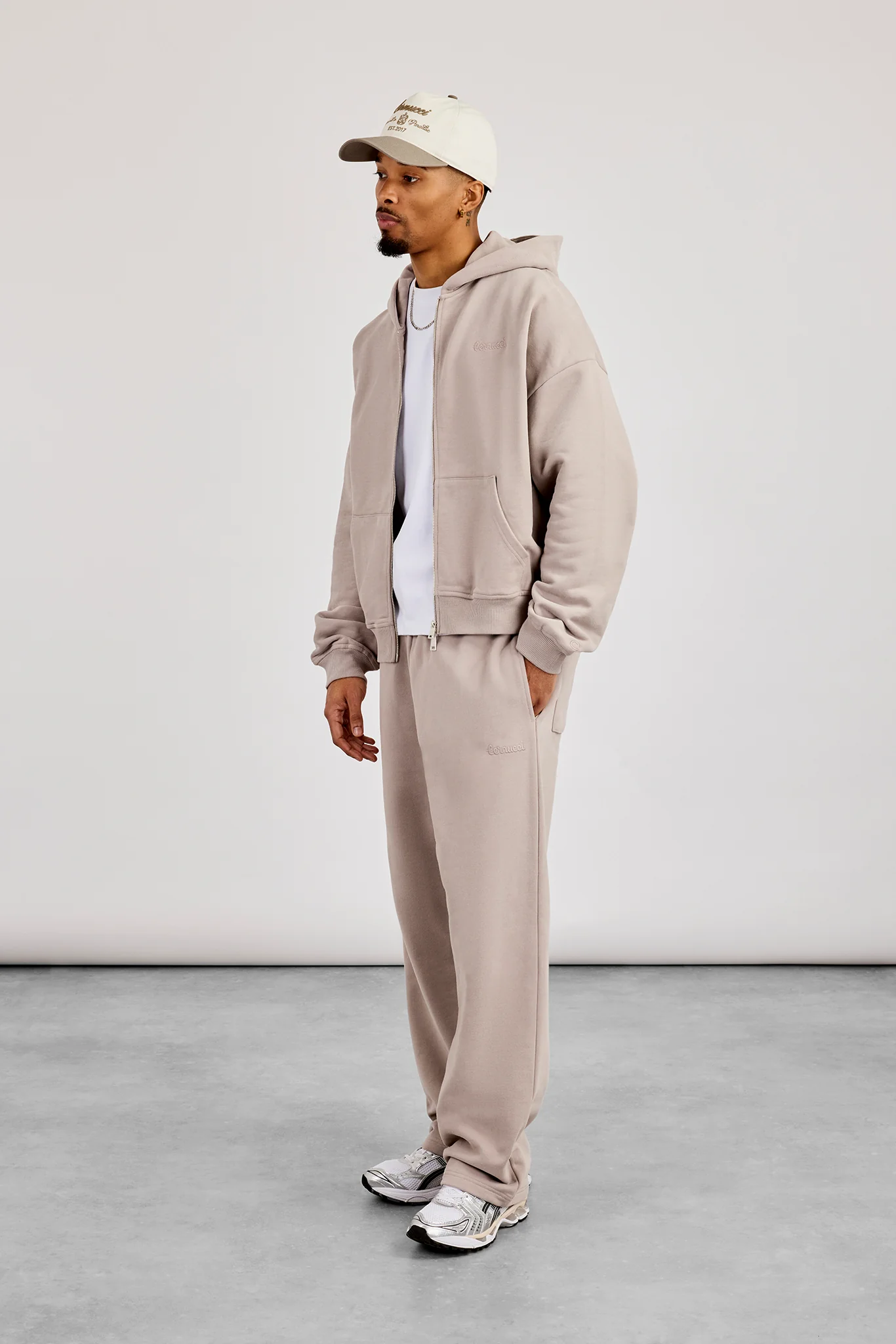 Zip Through Boxy Hoodie - Stone - Image 2