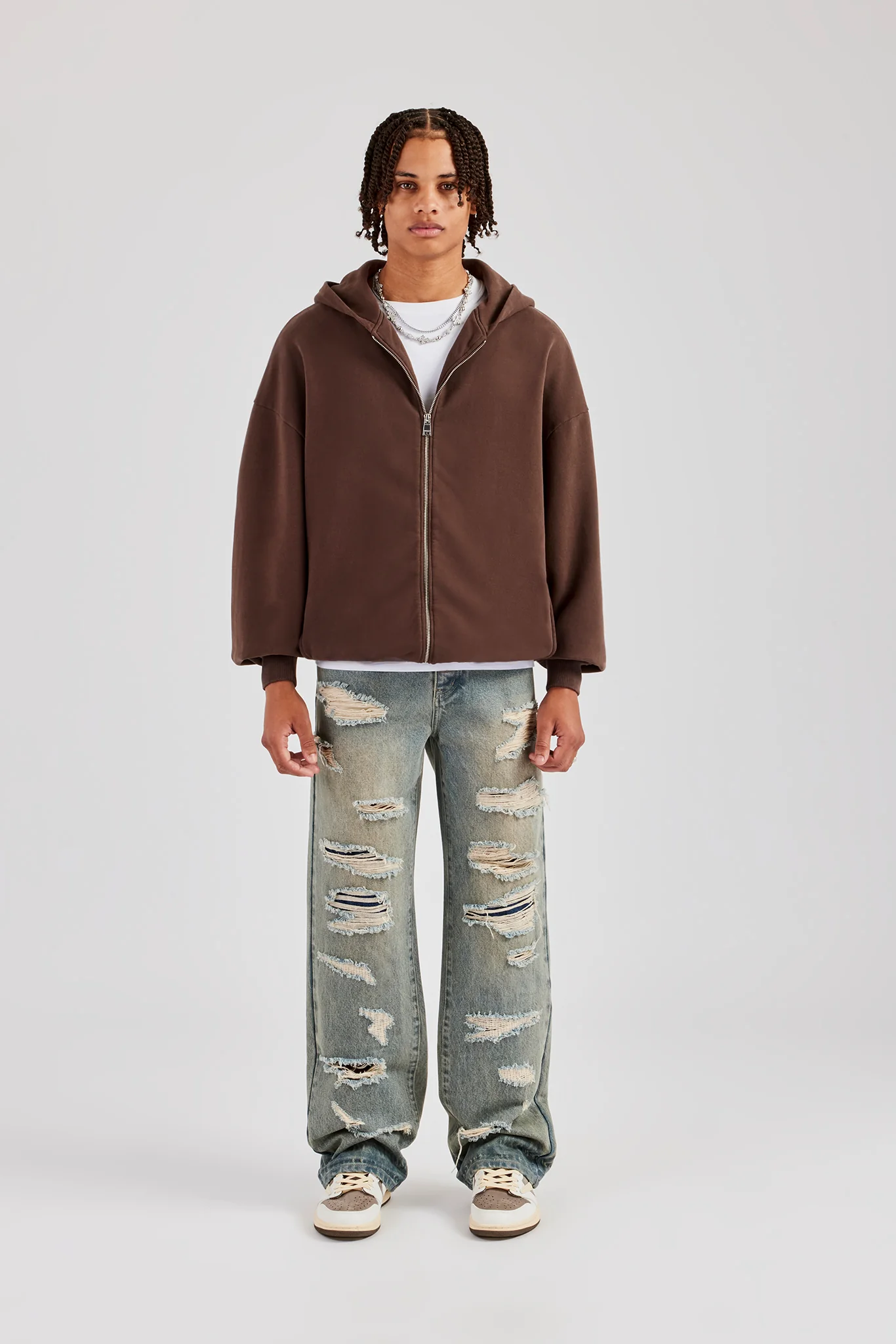 Zip Through Hoodie - Chocolate - Image 4