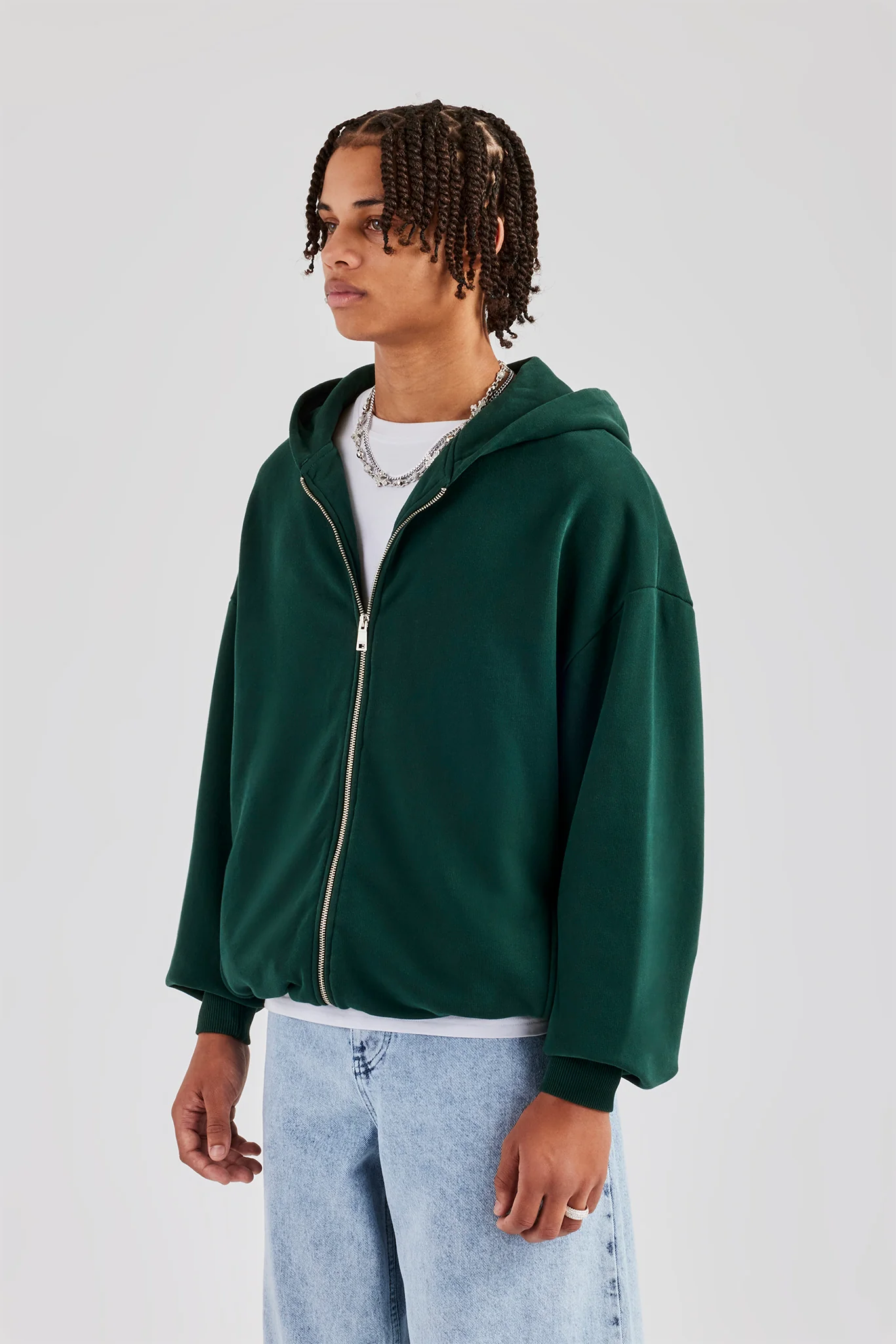 Zip Through Hoodie - Dark Green - Image 3