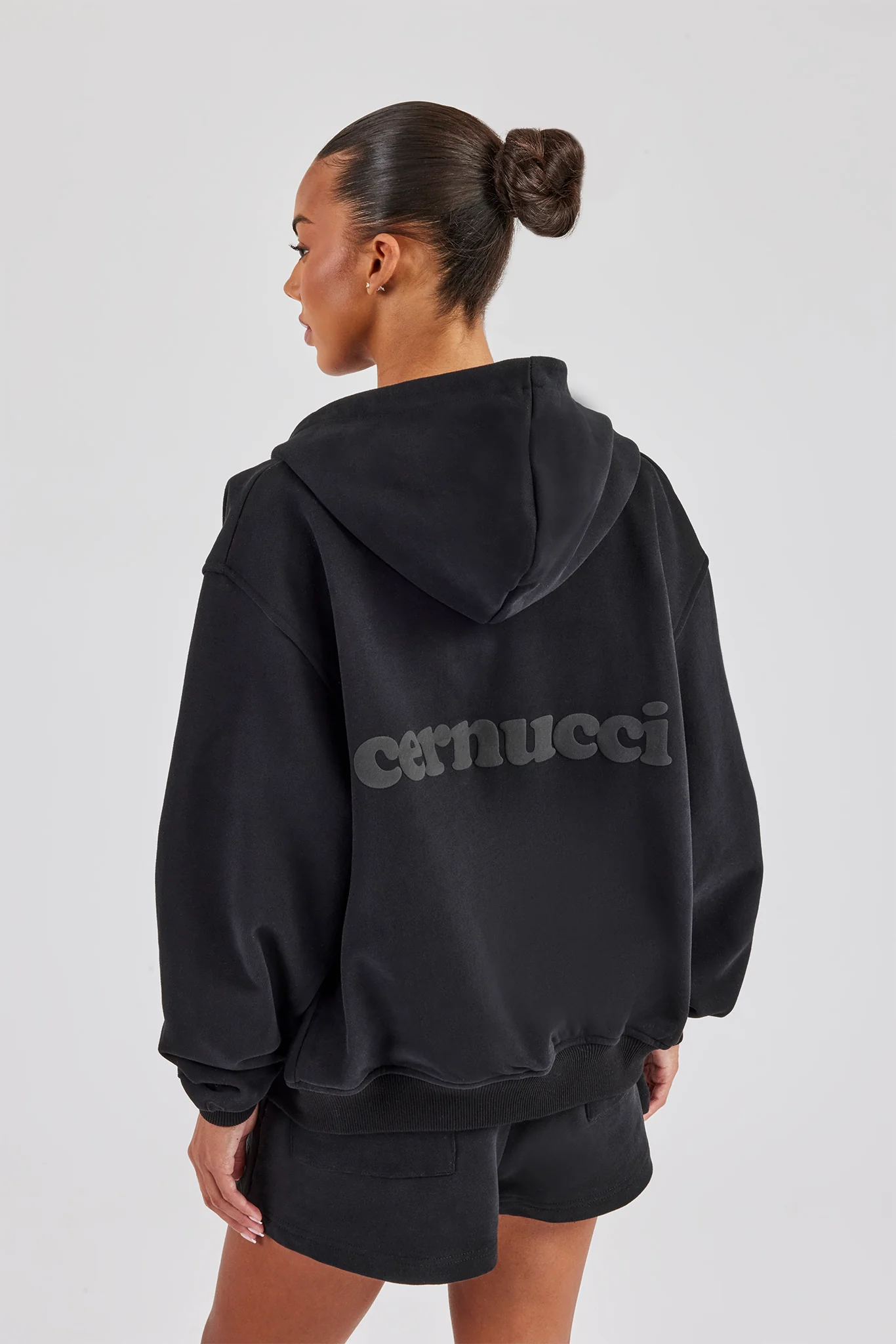 Zip Through Hoodie & Embroidered Short - Black - Image 2