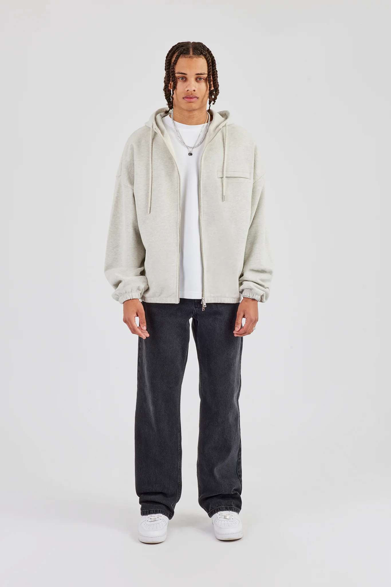 Zip Through Hoodie With Drawcords - Ash Marl - Image 4