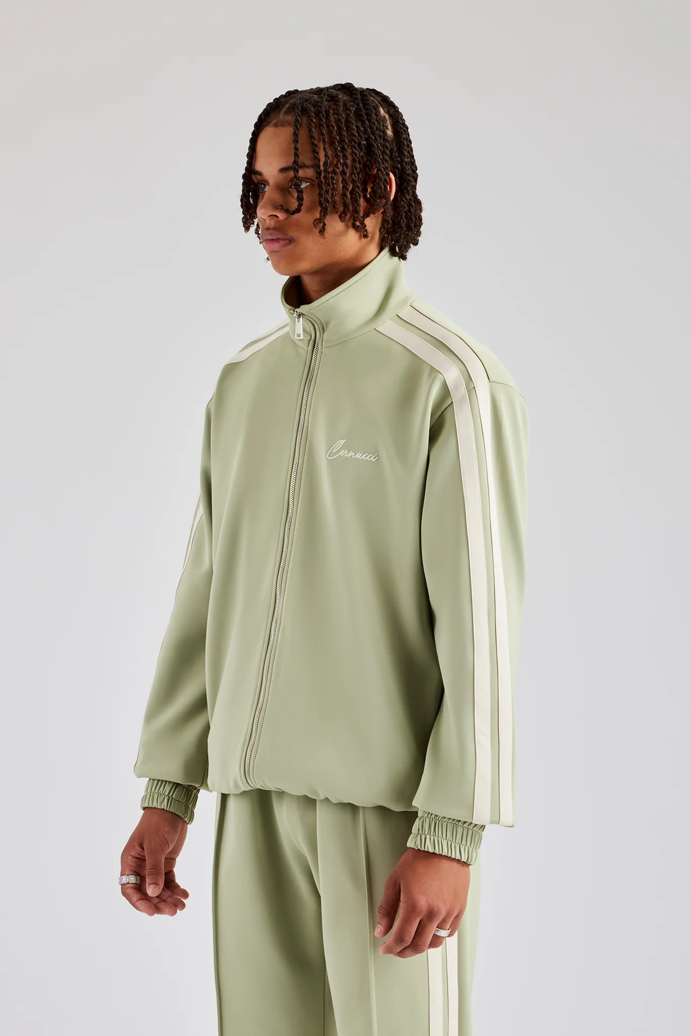 Zip Through Taping Track Jacket - Sage - Image 4
