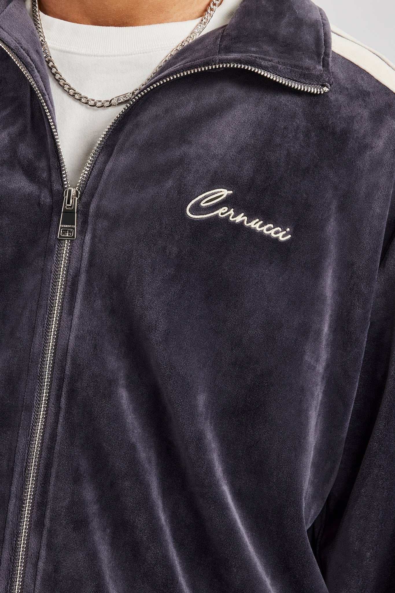Zip Through Taping Velour Track Jacket - Charcoal - Image 3
