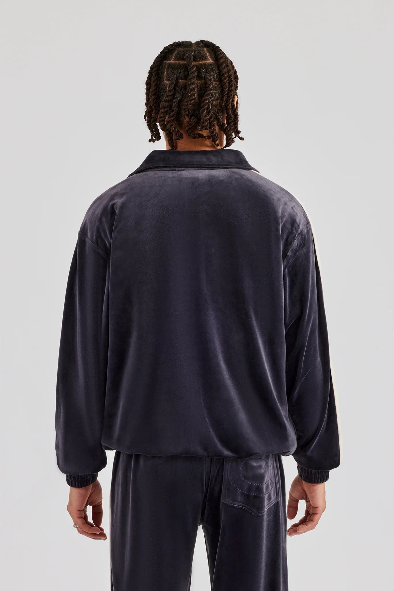 Zip Through Taping Velour Track Jacket - Charcoal - Image 4
