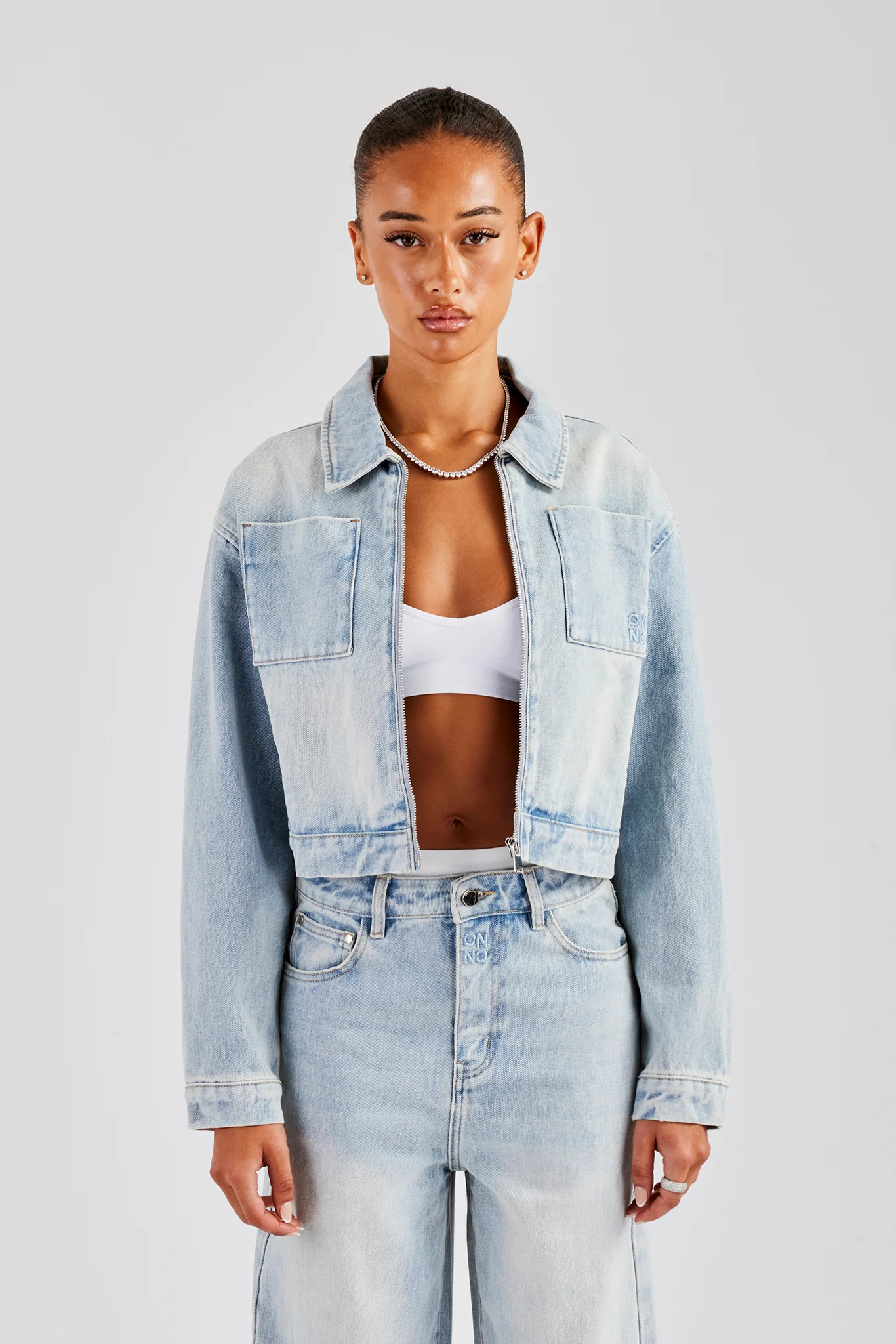 Zip Up Denim Jacket - Ice Blue - Image 3