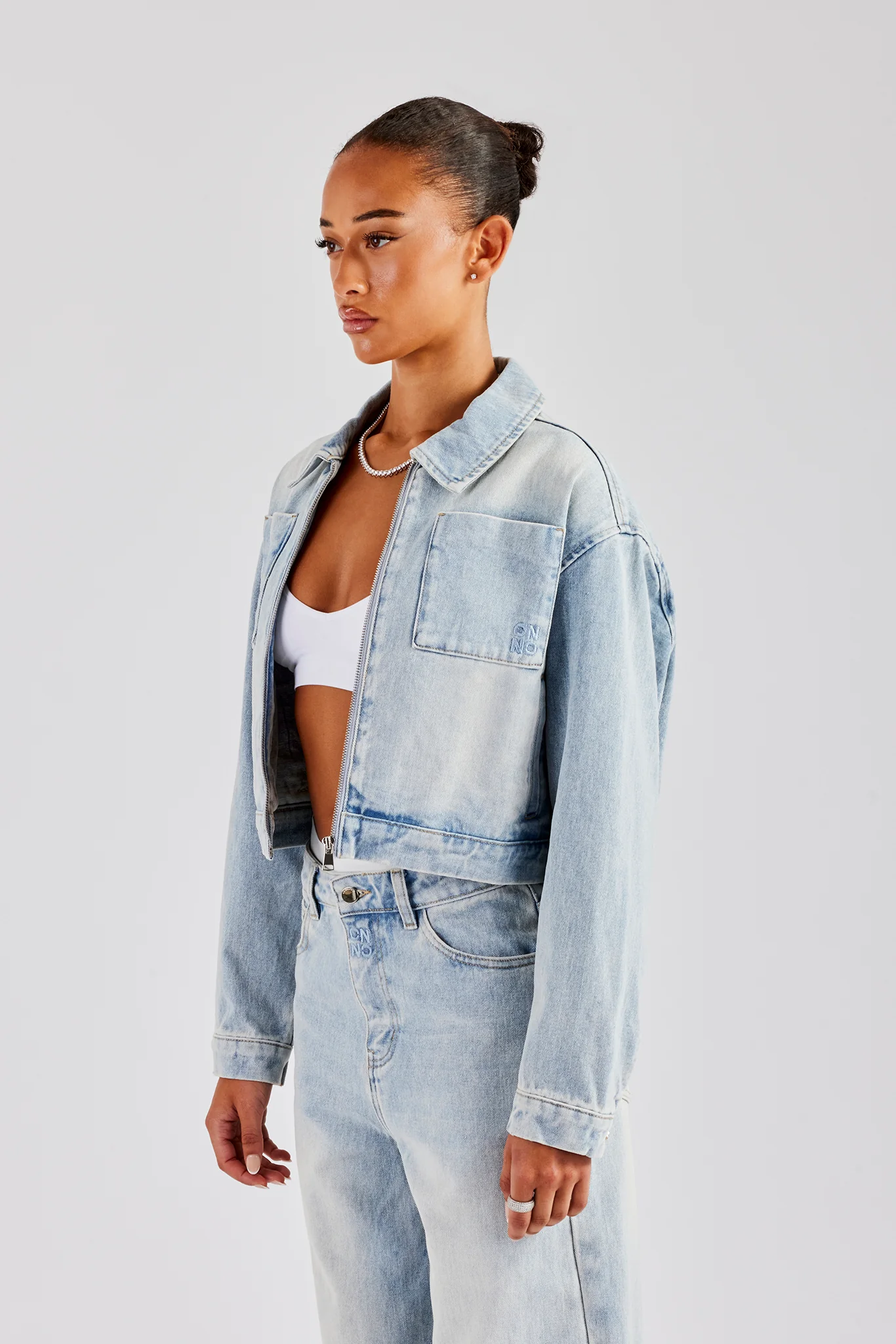 Zip Up Denim Jacket - Ice Blue - Image 4